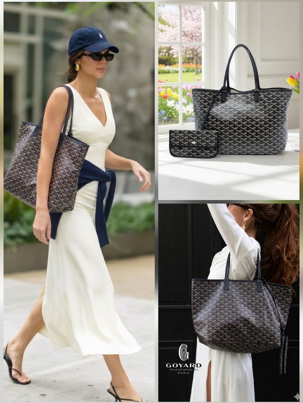 Goyard Saint Louis PM Black Goyardine Canvas Tote Bag & Pouch ✨ COA